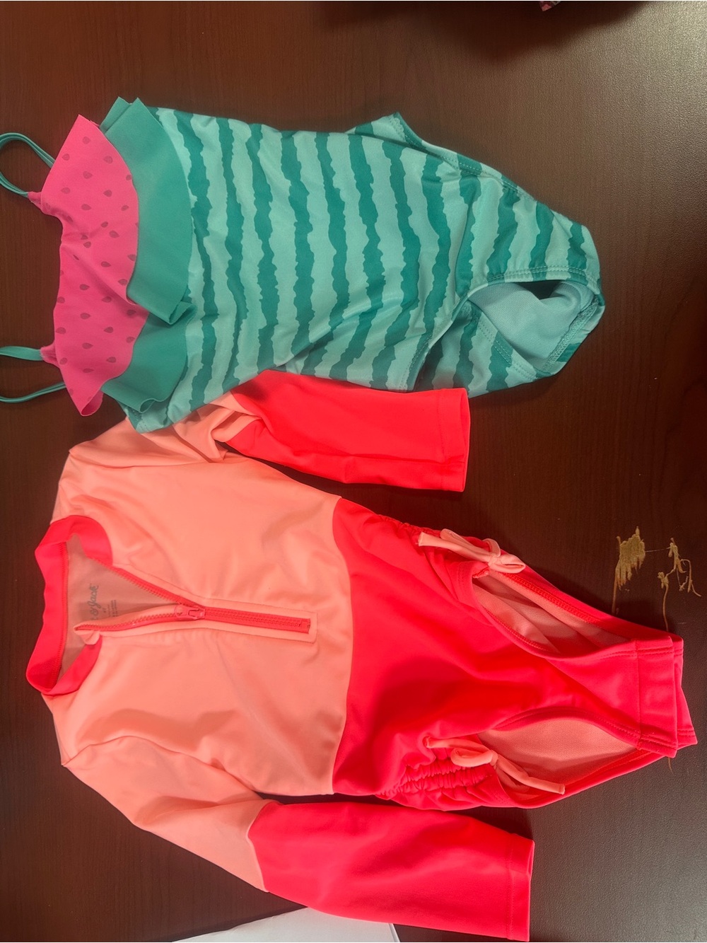 Cat & Jack Pink and Coral Colorblock Long Sleeve One-Piece Swimsuit